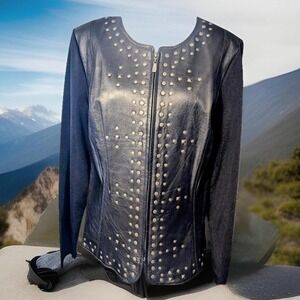 The VTG Chic 90S Women's Peter‎ Nygard Genius Leather/Knit Embellished Jacket